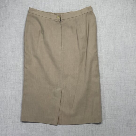 Vintage Oleg Cassini Skirt Suit Set Beige Navy Trim Pencil Straight Size 16 - Picture 3 of 16